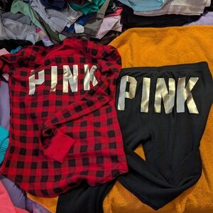PINK Plaid PJ Set